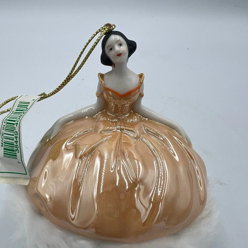 VTG Midwest Cannon Falls Porcelain Ornaments Set of‎ 2 Lady & Harlequin NWT